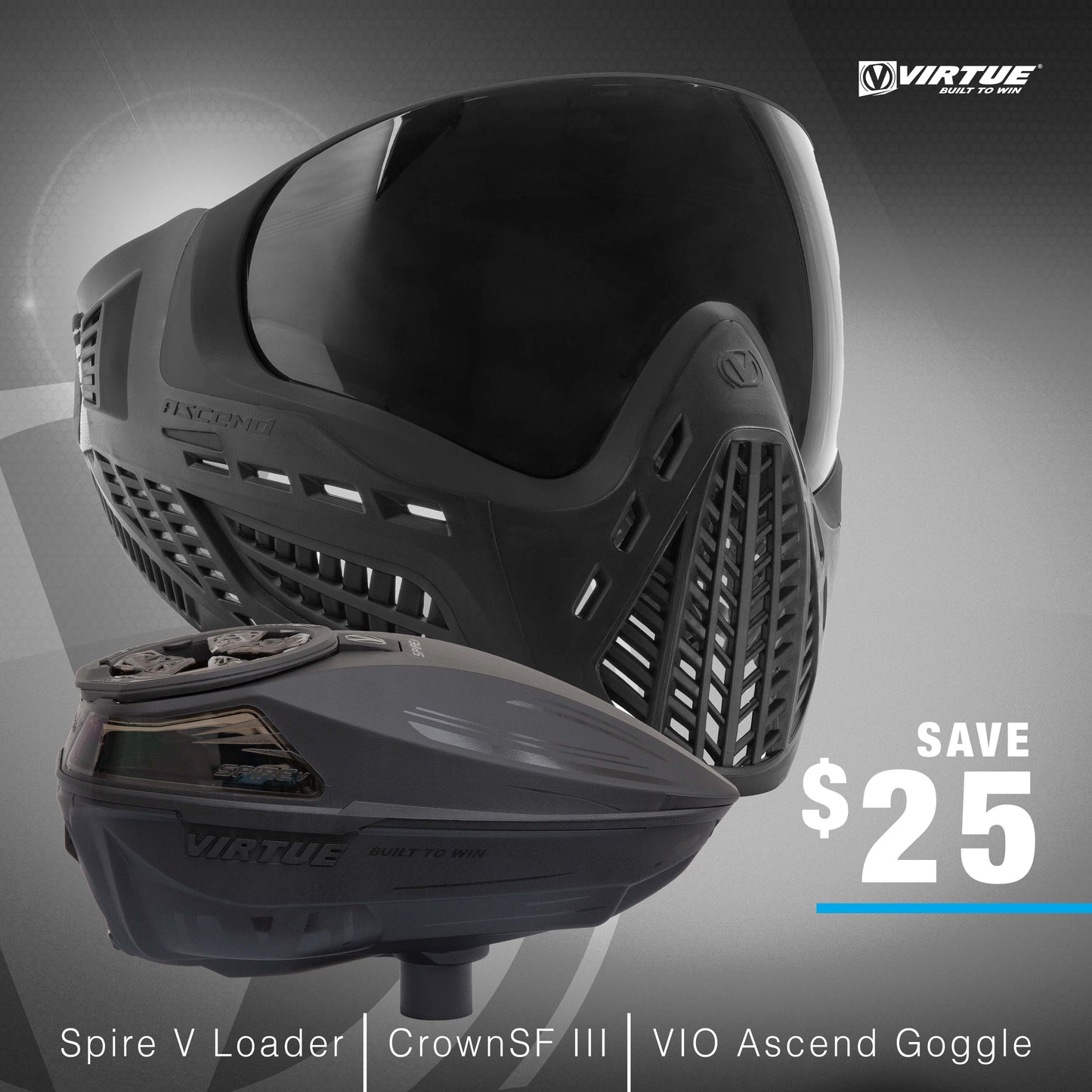 Virtue Spire V Loader - Black & VIO Ascend Goggle - Black Bundle